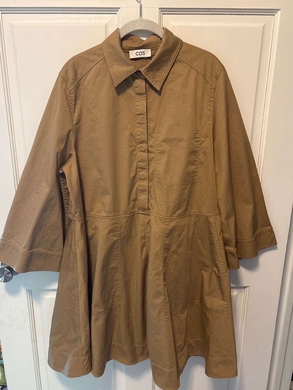 COS cotton khaki tan utility Pexy shirt collared dress women’s size xl x-large